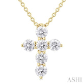 1/3 Ctw Round Cut Diamond Christian Cross 6-Stone Fashion Pendant With Chain in 14K Yellow Gold
